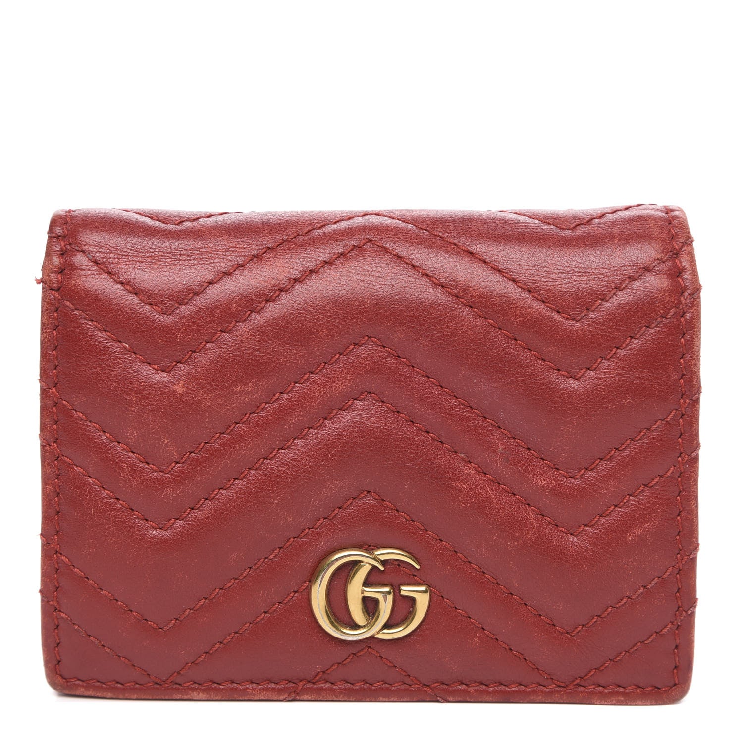 Gucci Calfskin Matelasse GG Marmont Card Case Wallet Hibiscus Red 1 of 15