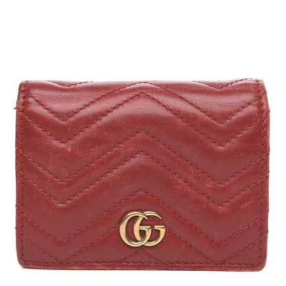 Gucci Calfskin Matelasse GG Marmont Card Case Wallet Hibiscus Red 1 of 15