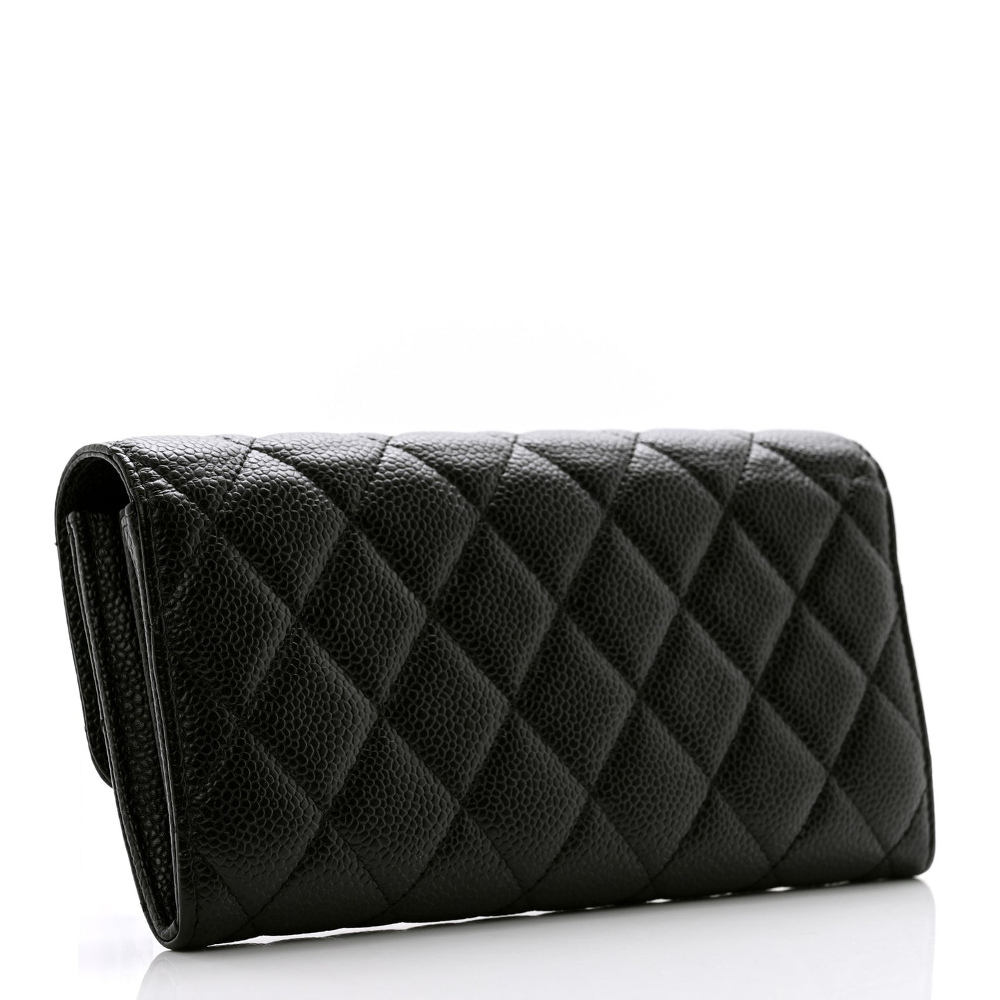 Caviar Quilted Large Gusset Flap Wallet Black