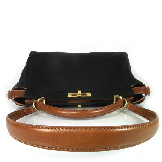 Canvas Calfskin Large Peekaboo Iconic Satchel Black