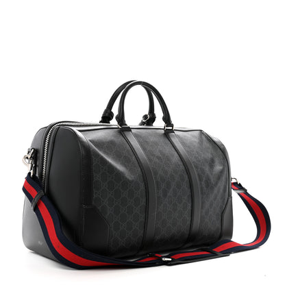 Gucci Soft GG Supreme Monogram Appia Calfskin Web Medium Carry On Duffle Bag Black Grey 2 of 11