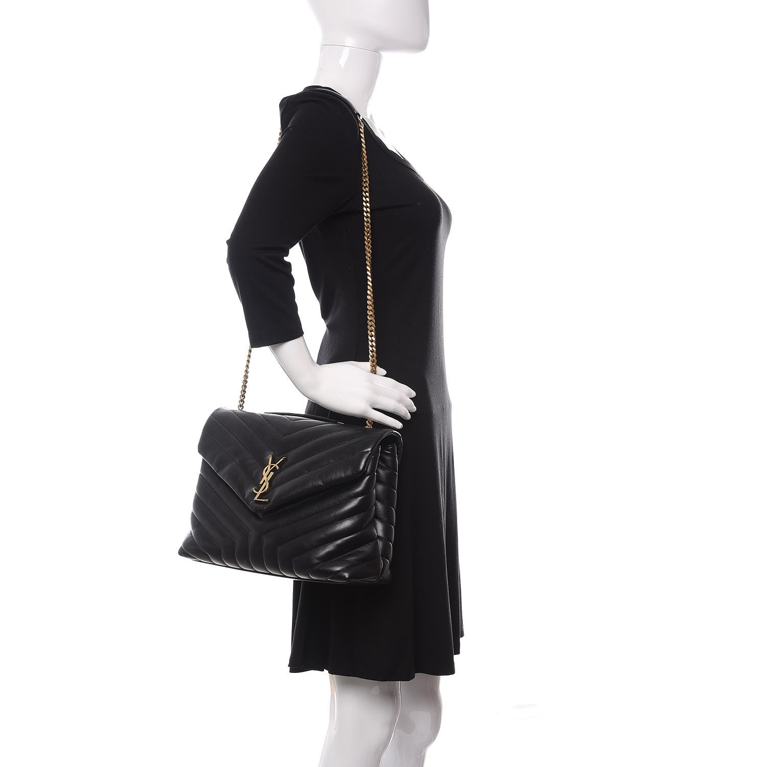 Saint Laurent Calfskin Y Quilted Monogram Medium Loulou Chain Satchel Black 2 of 9