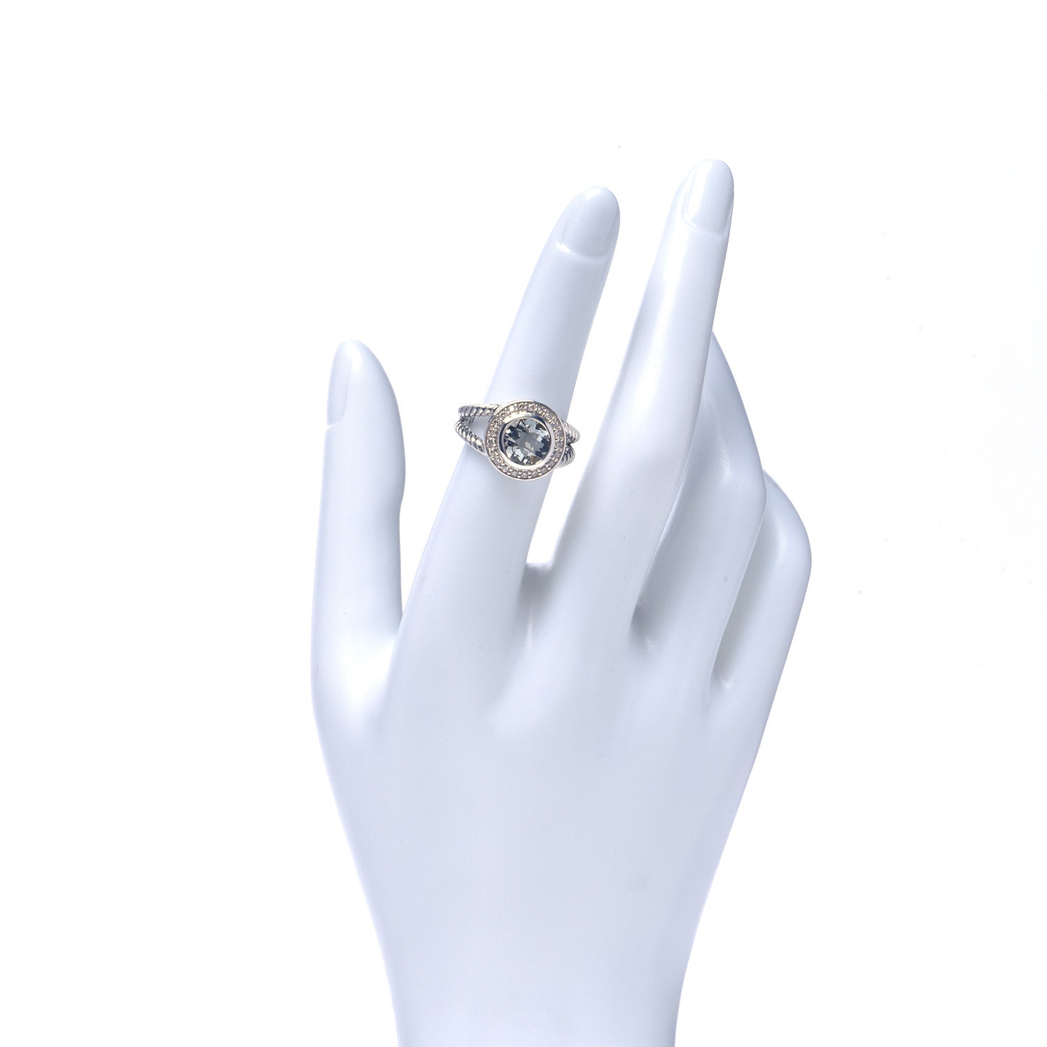 David Yurman Sterling Silver Diamond Prasiolite 8mm Petite Cerise Ring 52 6 2 of 6