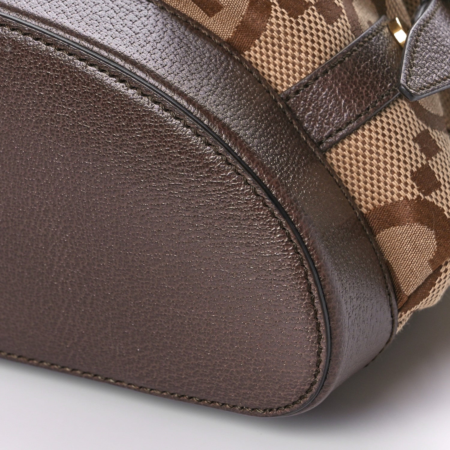 Gucci Monogram Jumbo GG Textured Dollar Calfskin Web Double Buckle Backpack Camel Ebony New Acero 9 of 9