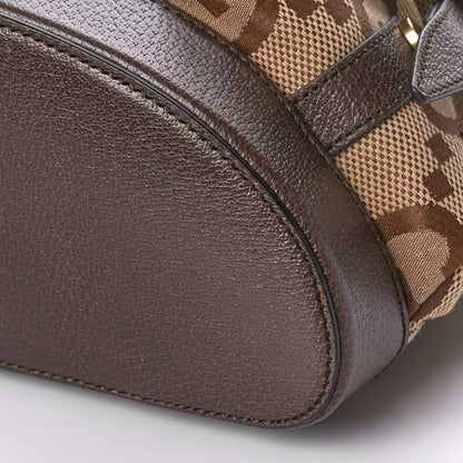 Gucci Monogram Jumbo GG Textured Dollar Calfskin Web Double Buckle Backpack Camel Ebony New Acero 9 of 9