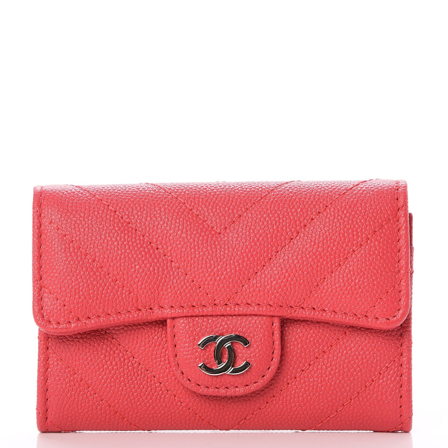Chanel Caviar Chevron Quilted Card Holder Wallet Dark Pink 1 of 9
