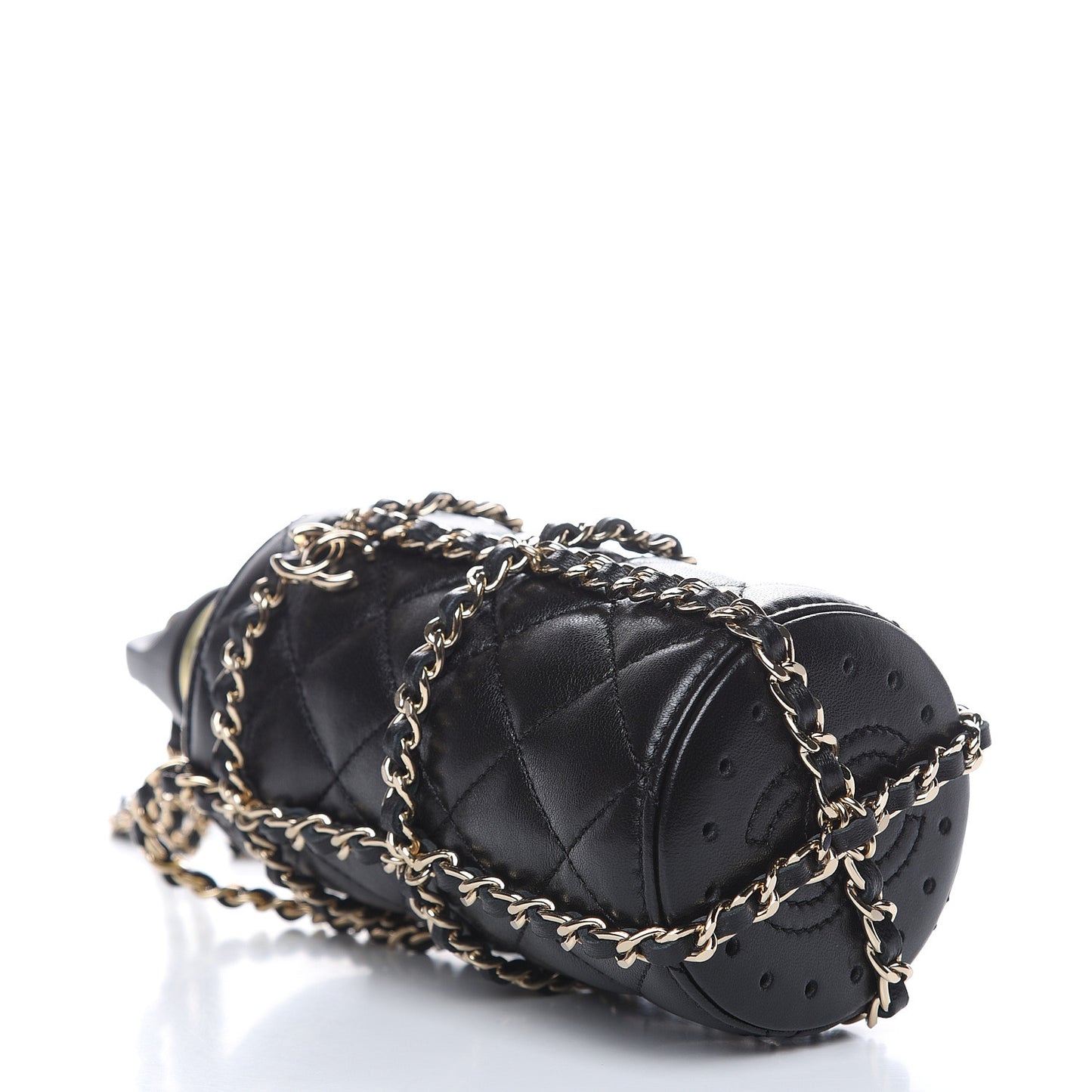 Lambskin Quilted CC To Drink Water Bottle Black Gold