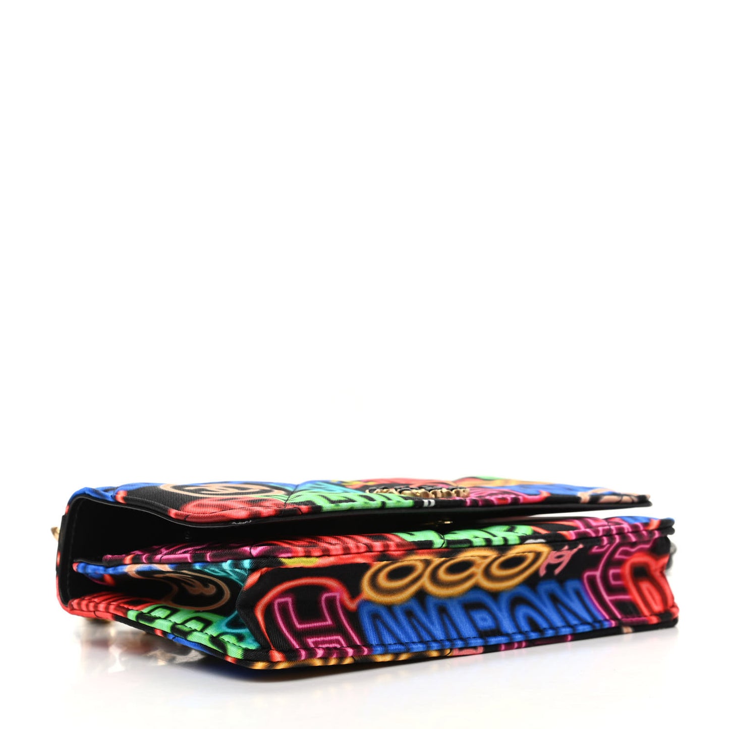 Fabric Printed Chanel 19 Wallet On Chain WOC Black Multicolor