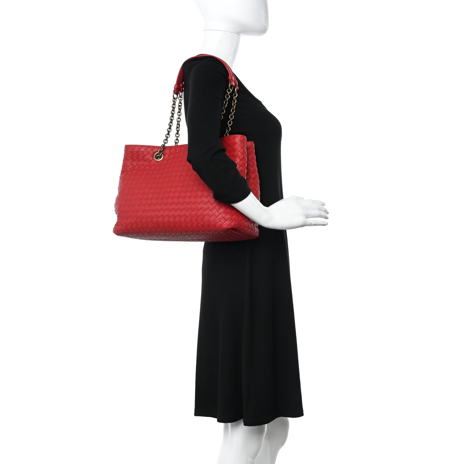 Bottega Veneta Nappa Intrecciato Medium Classic Chain Strap Tote Red 2 of 11