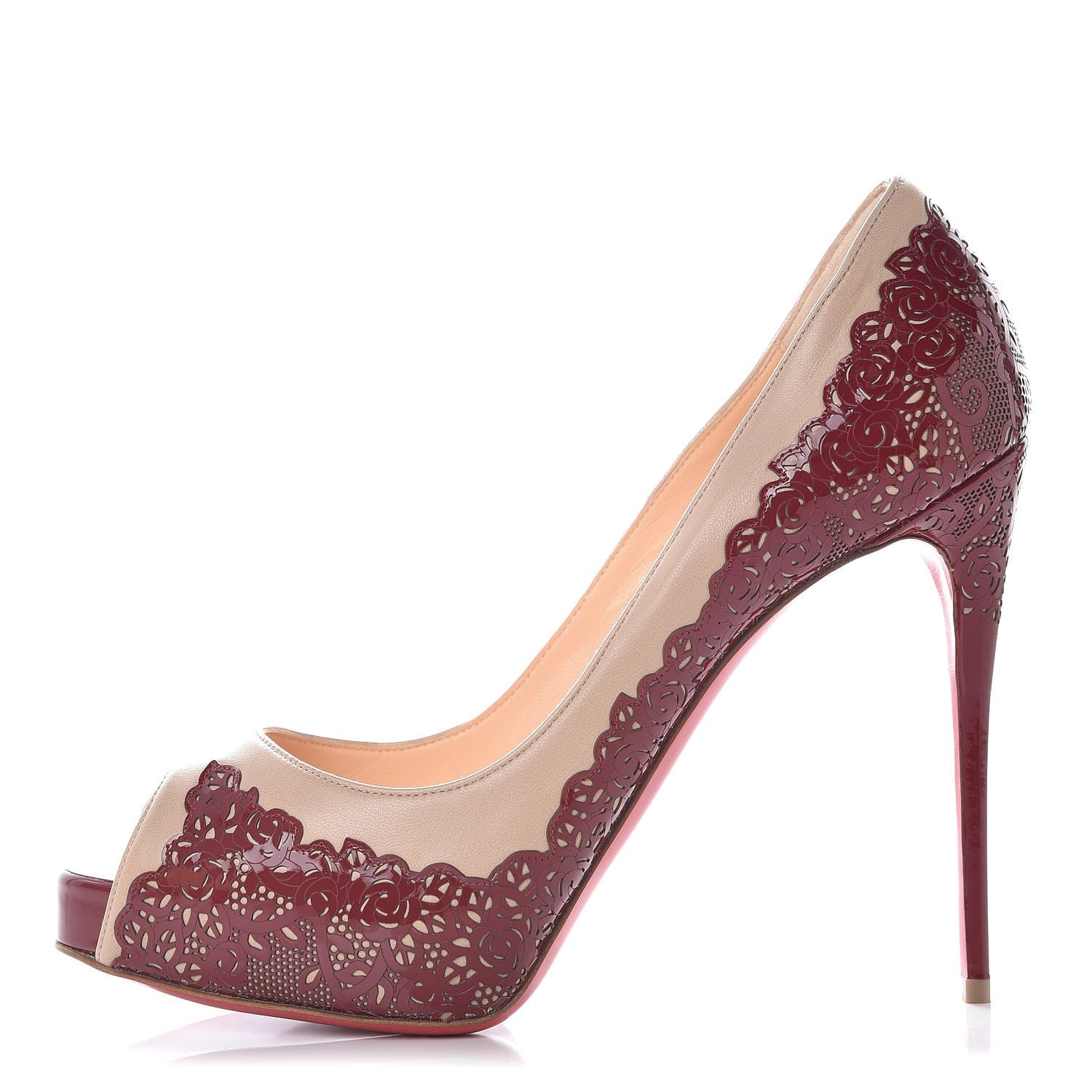 Christian Louboutin Patent Nappa Veramucha 120 Platform Peep Toe Pumps 39.5 Carmin Nude 1 of 8