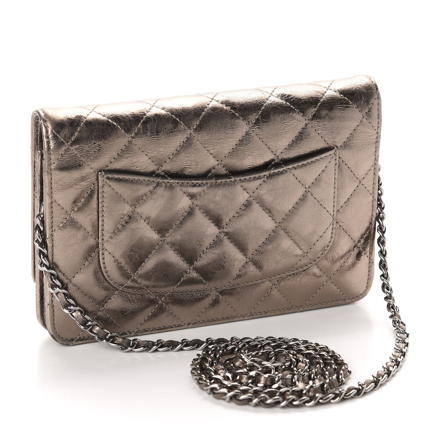 Metallic Aged Calfskin Quilted Reissue Wallet On Chain WOC Bronze