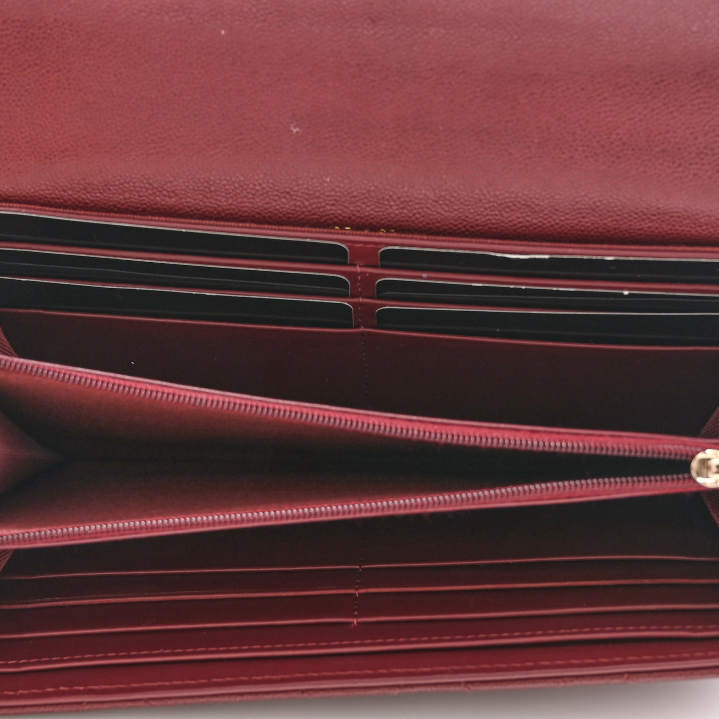 Caviar Quilted Studded CC Large Gusset Flap Wallet Burgundy