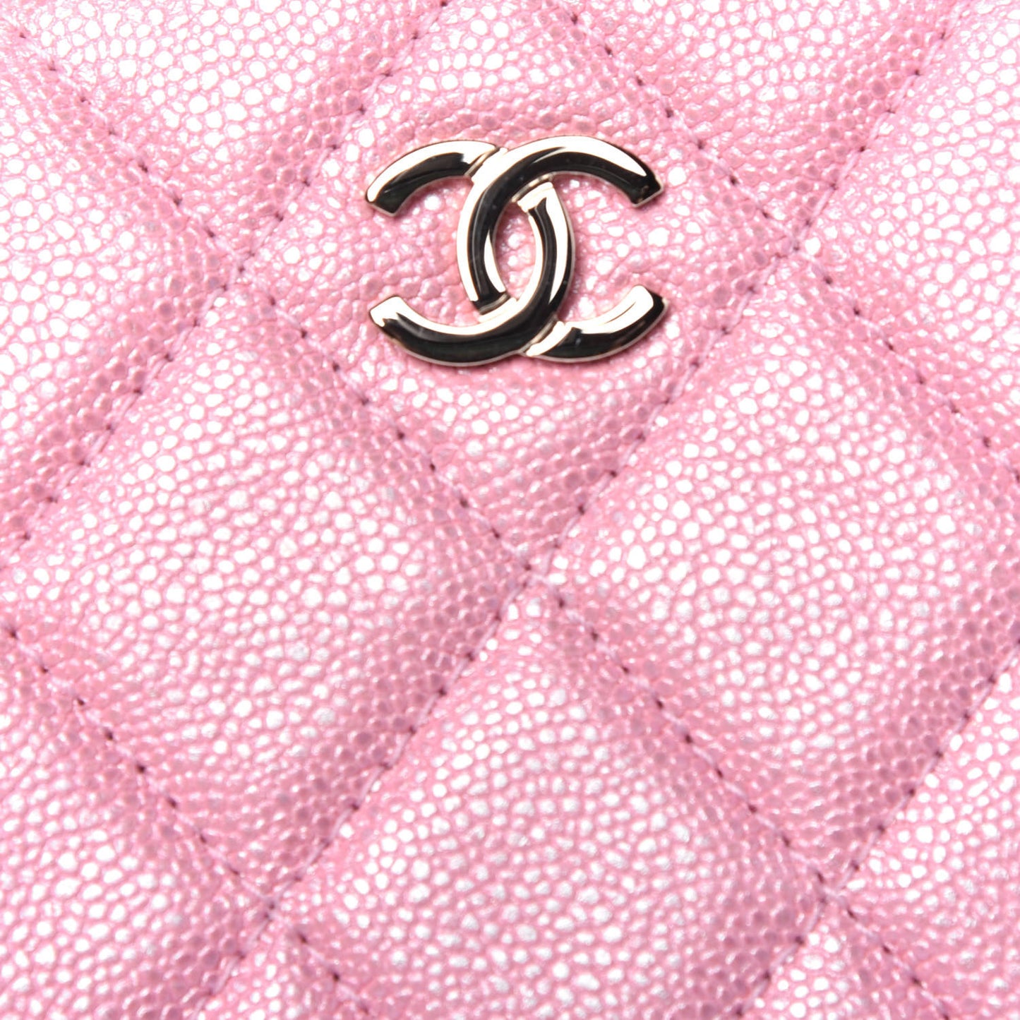 Iridescent Caviar Quilted Zip Around Classic Coin Purse Rose Pink