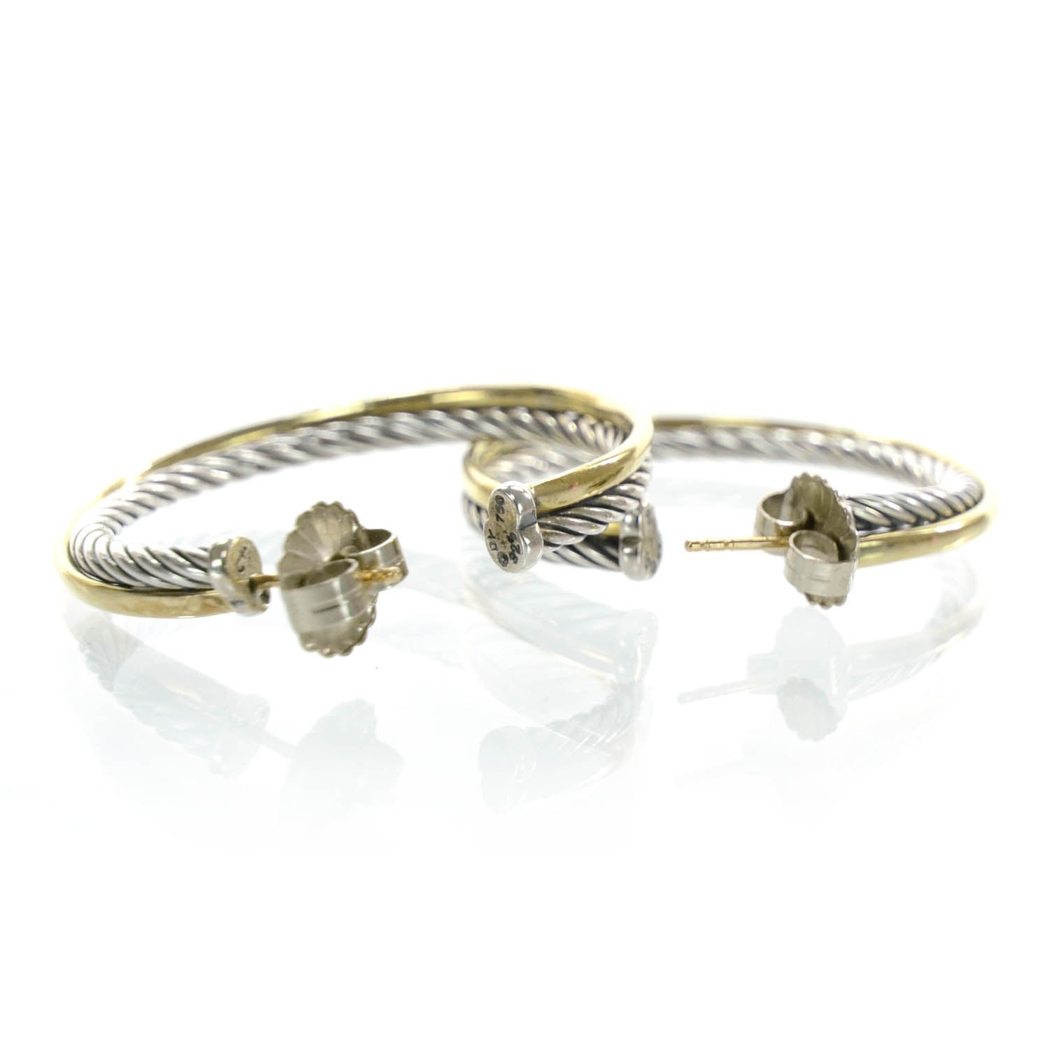 David Yurman 18k Gold Sterling Silver Crossover Cable Hoop Earrings 4 of 6