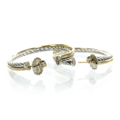 David Yurman 18k Gold Sterling Silver Crossover Cable Hoop Earrings 4 of 6