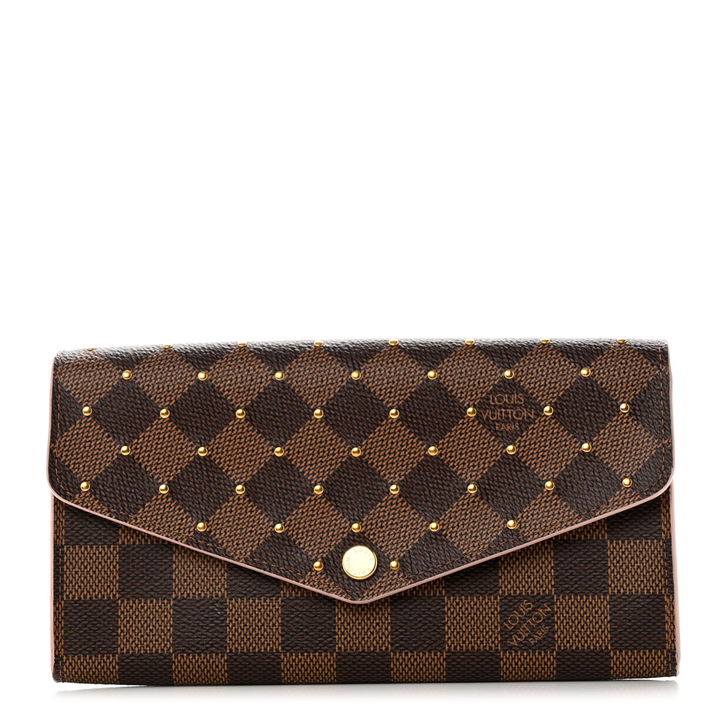 Damier Ebene Studded Sarah Wallet NM Rose Ballerine