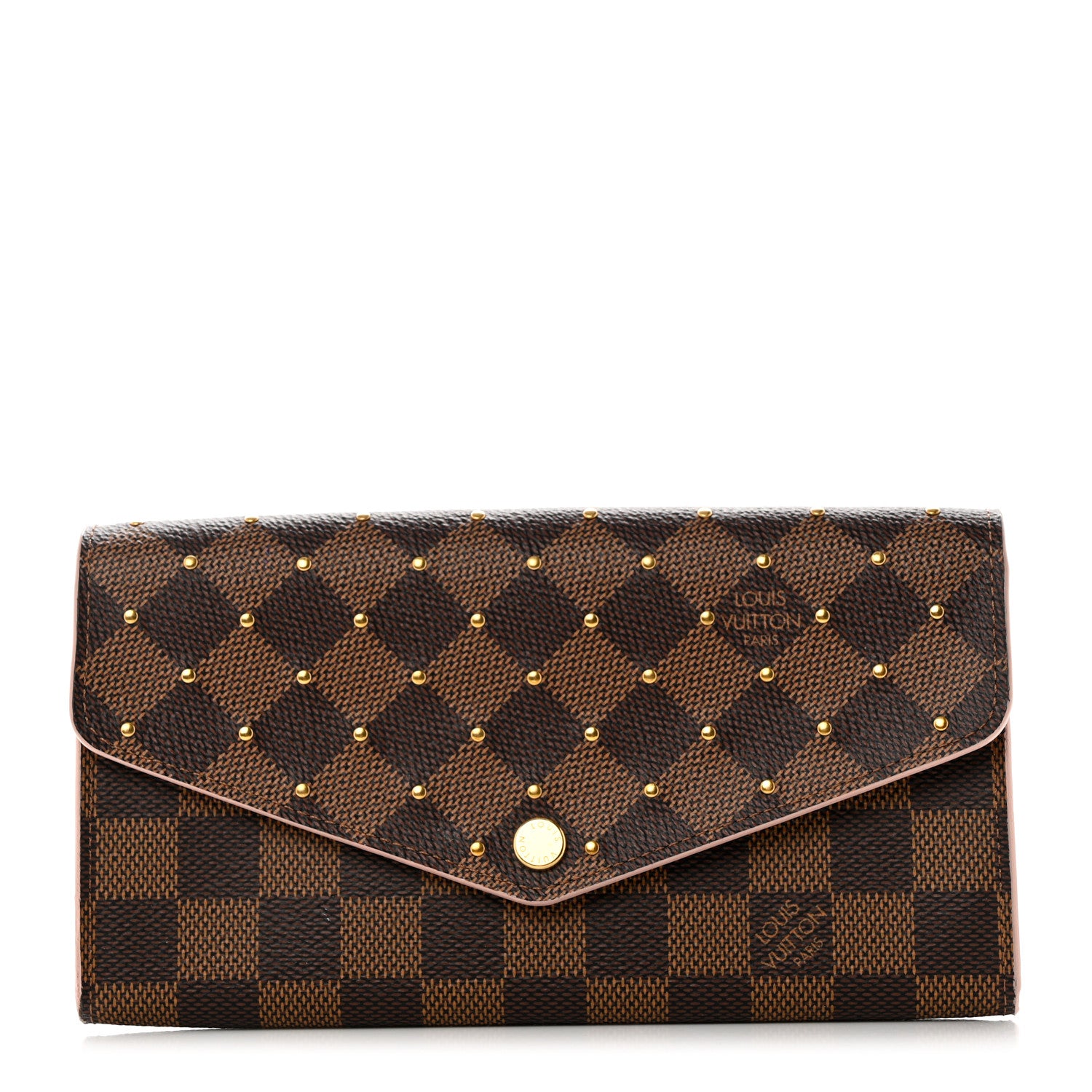 Louis Vuitton Damier Ebene Studded Sarah Wallet NM Rose Ballerine 1 of 9