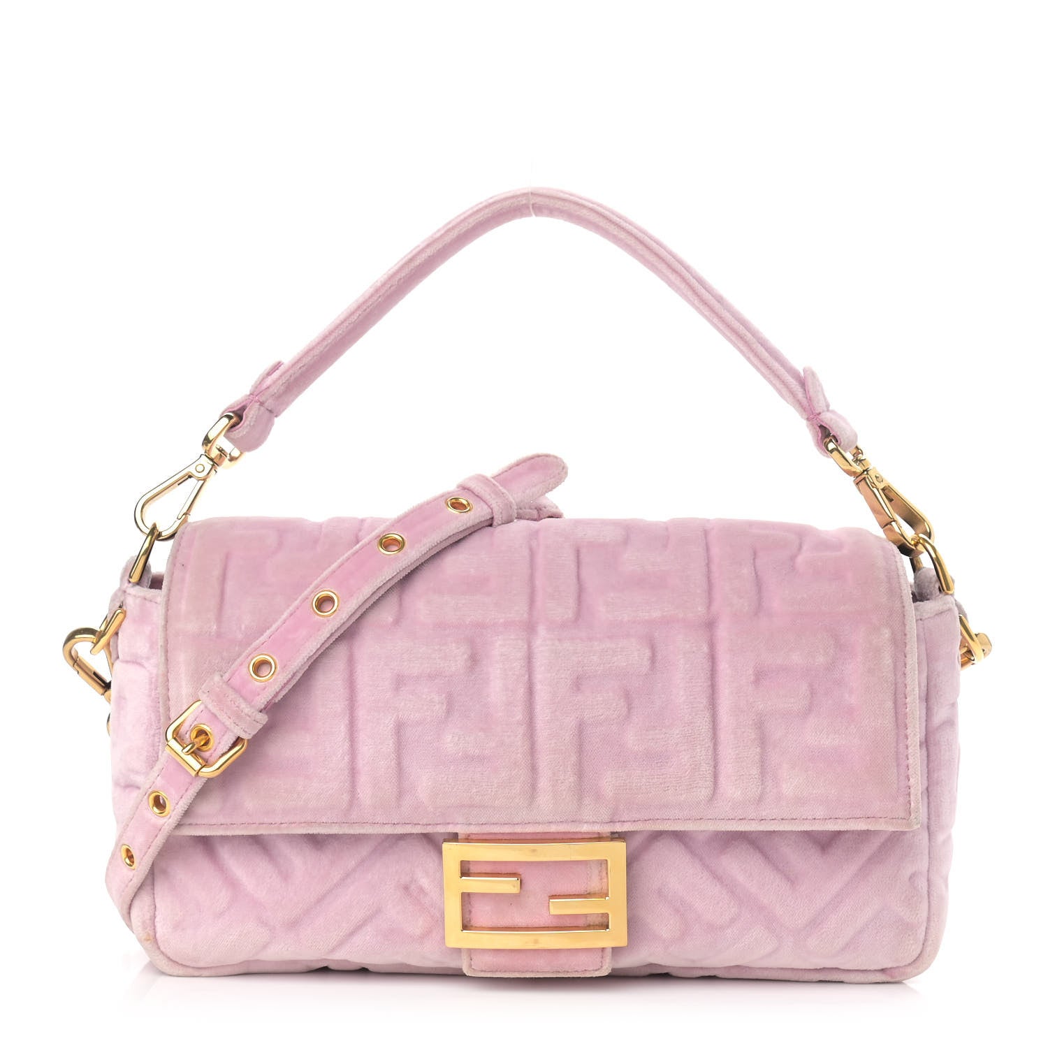 Fendi Velvet FF Embossed Baguette Rosa Confetti 1 of 15