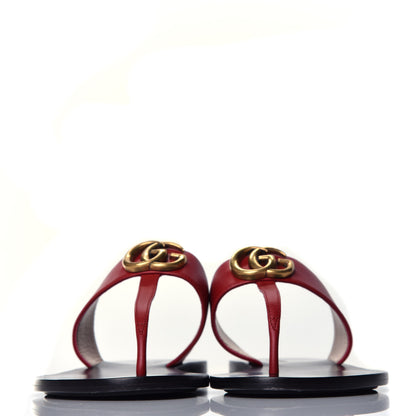 Gucci Calfskin GG Marmont Thong Sandals 38.5 Hibiscus Red 2 of 7