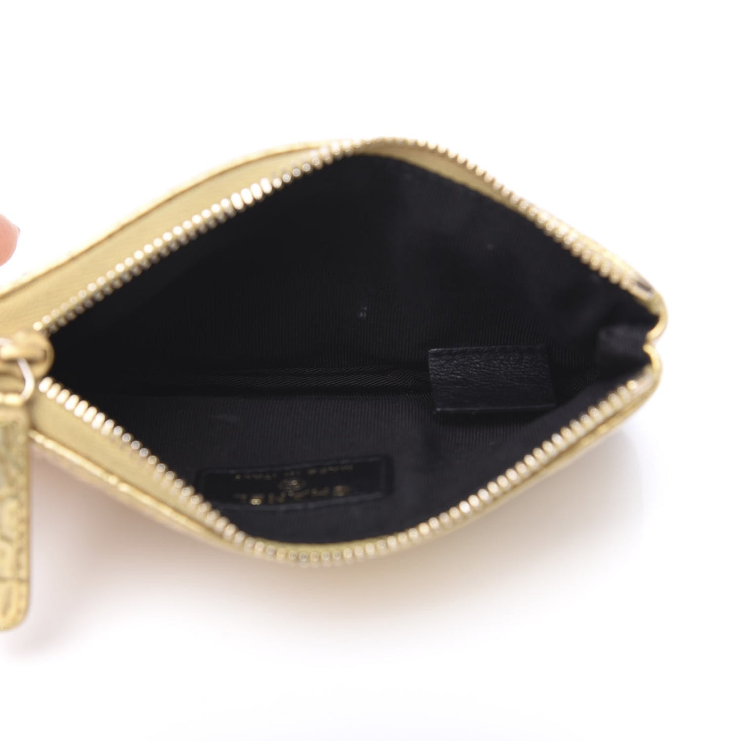 Metallic Calfskin Crocodile Embossed Cocodile Cosmetic Case Gold