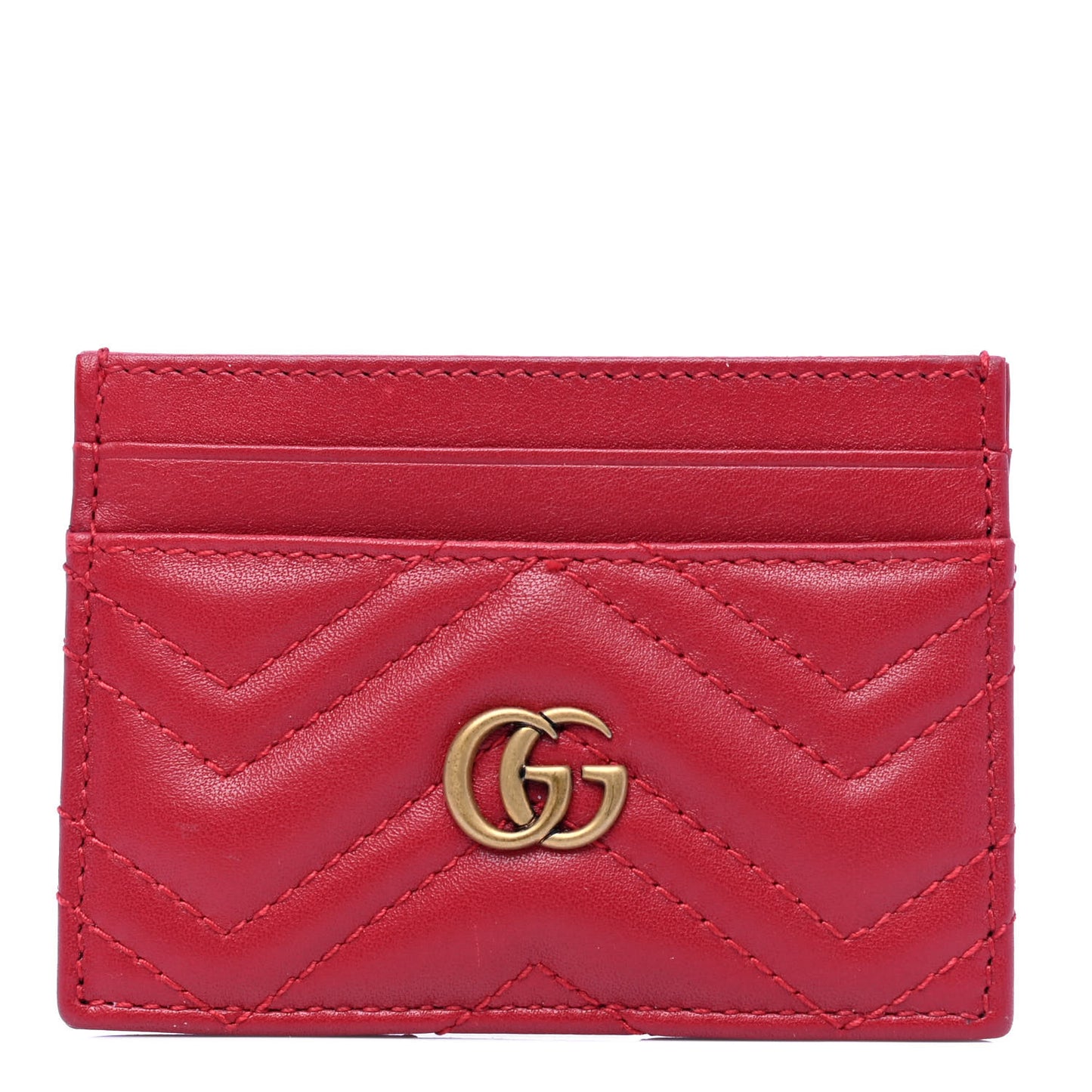 Calfskin Matelasse GG Marmont Card Holder Hibiscus Red