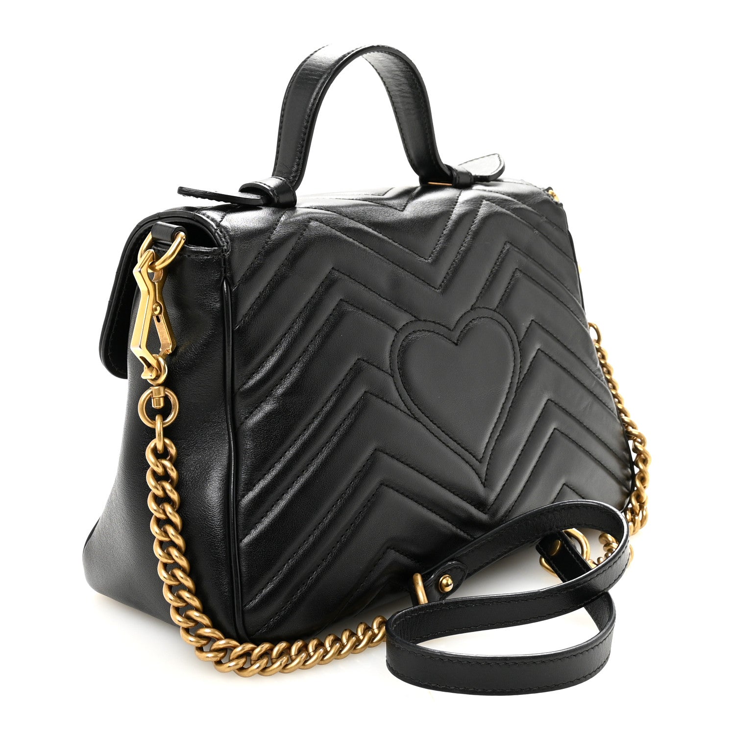 Gucci Calfskin Matelasse Small GG Marmont Top Handle Shoulder Bag Black 3 of 10