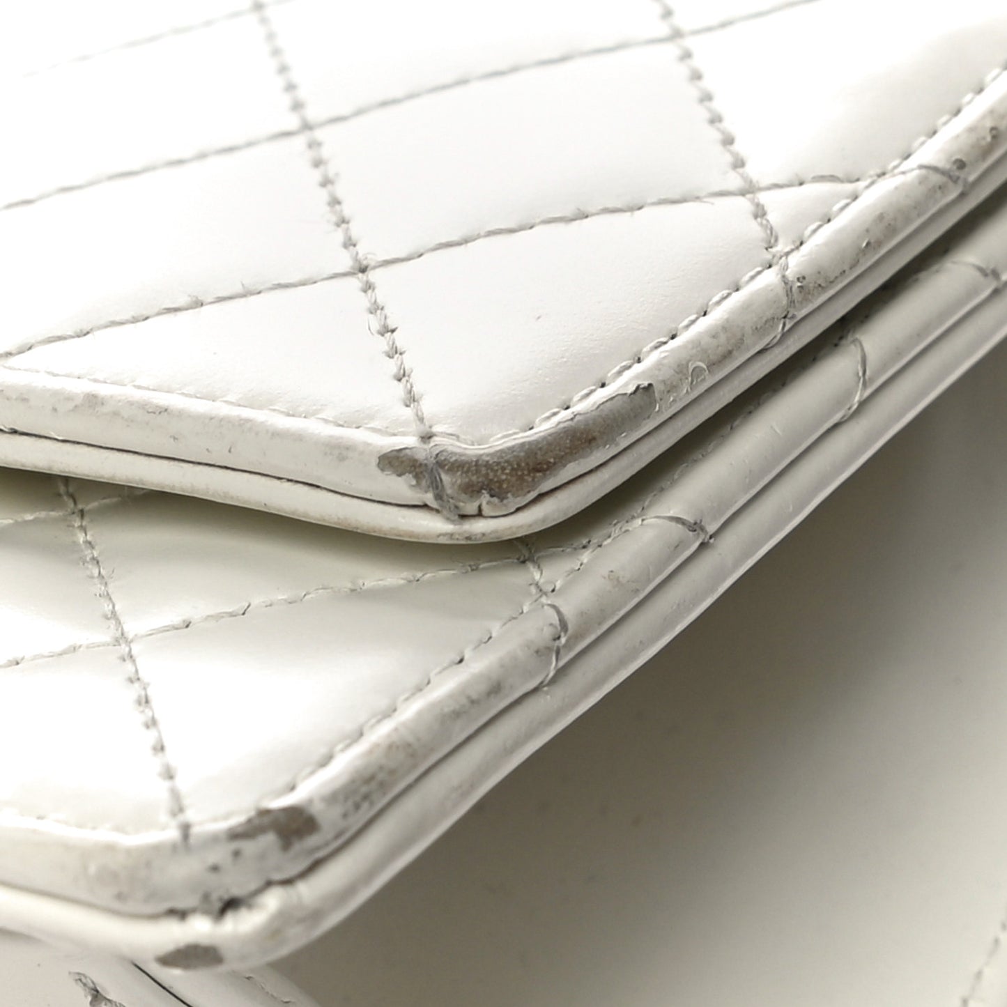 Glazed Calfskin Quilted Small Flap White