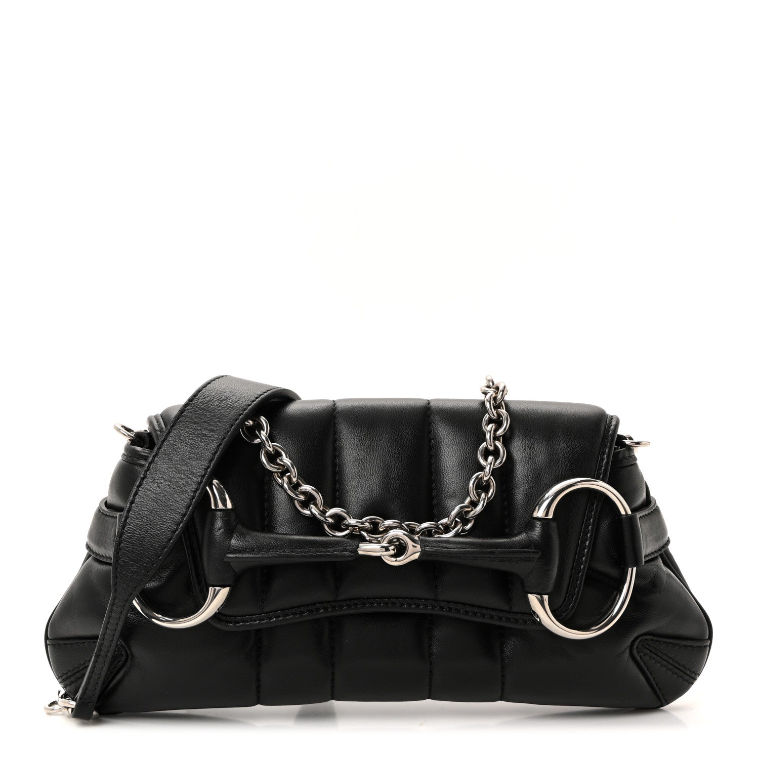 Gucci Nappa Vertical Matelasse Small Maxi Horsebit Chain Shoulder Bag Black 1 of 10