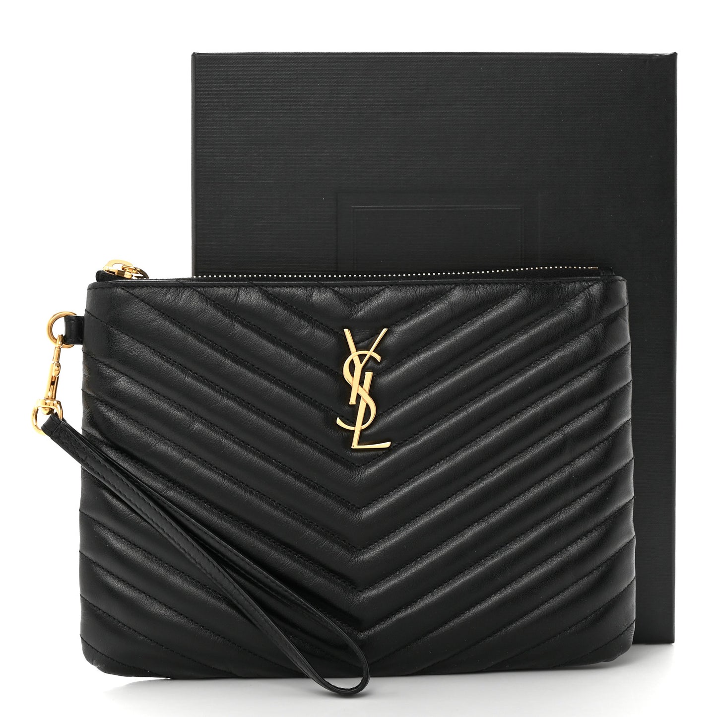 Calfskin Matelasse Chevron Monogram A5 Wristlet Black
