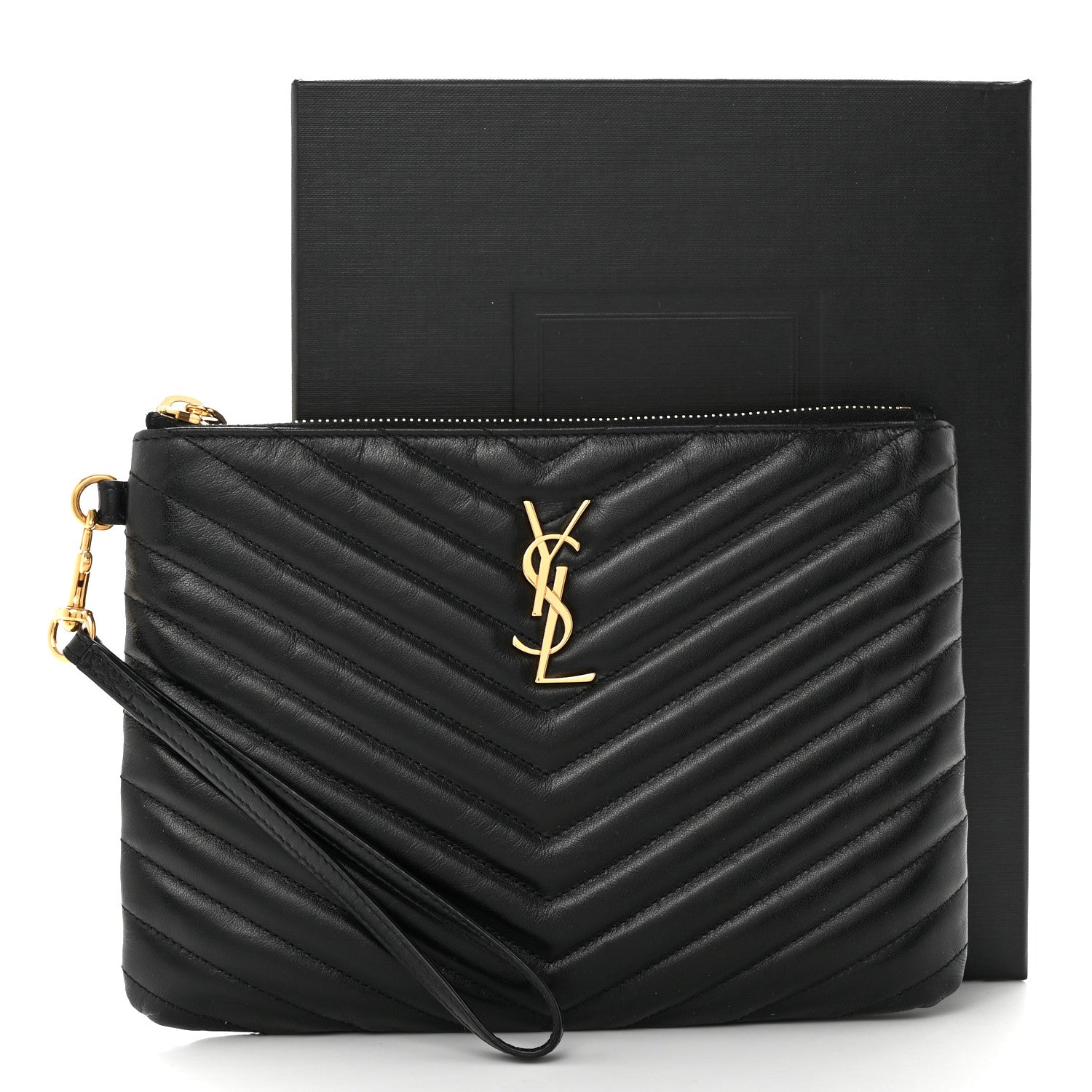 Saint Laurent Calfskin Matelasse Chevron Monogram A5 Wristlet Black 8 of 8