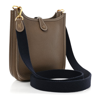 Hermes Taurillon Clemence Amazone Evelyne TPM Etoupe Bleu Indigo 3 of 9