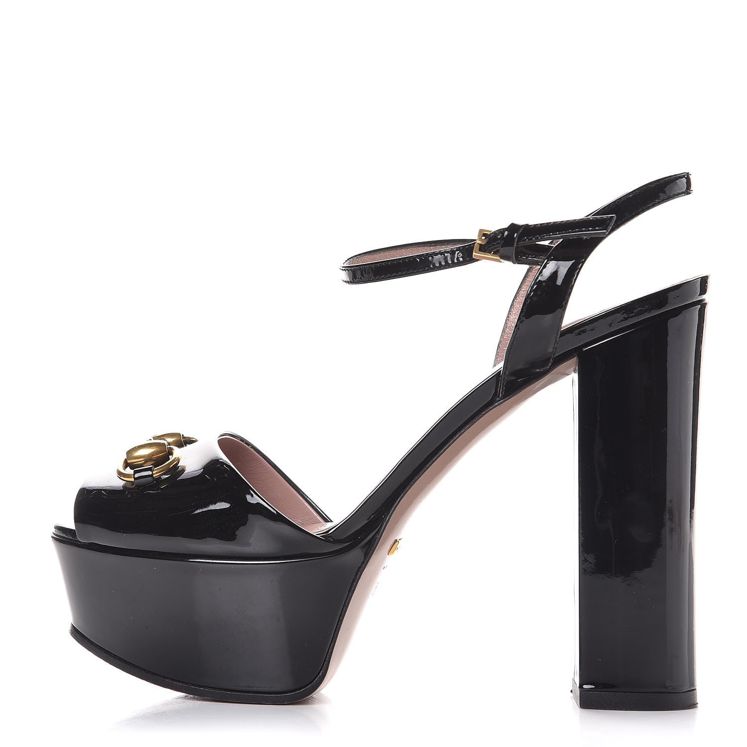 Gucci Patent Horsebit Platform Sandals 36.5 Black 1 of 11