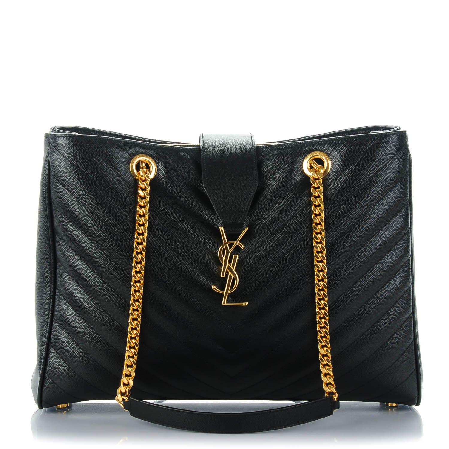 Saint Laurent Grain De Poudre Matelasse Chevron Monogram Shopping Bag Black 1 of 7