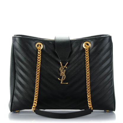 Saint Laurent Grain De Poudre Matelasse Chevron Monogram Shopping Bag Black 1 of 7
