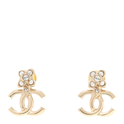 Chanel Pearl Crystal CC Stud Earrings Gold 1 of 5