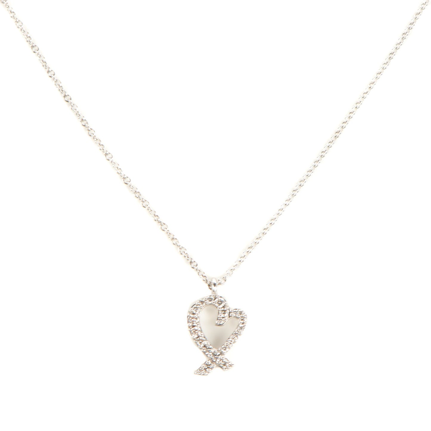 18K White Gold Diamond Mini Paloma Picasso Loving Heart Pendant Necklace