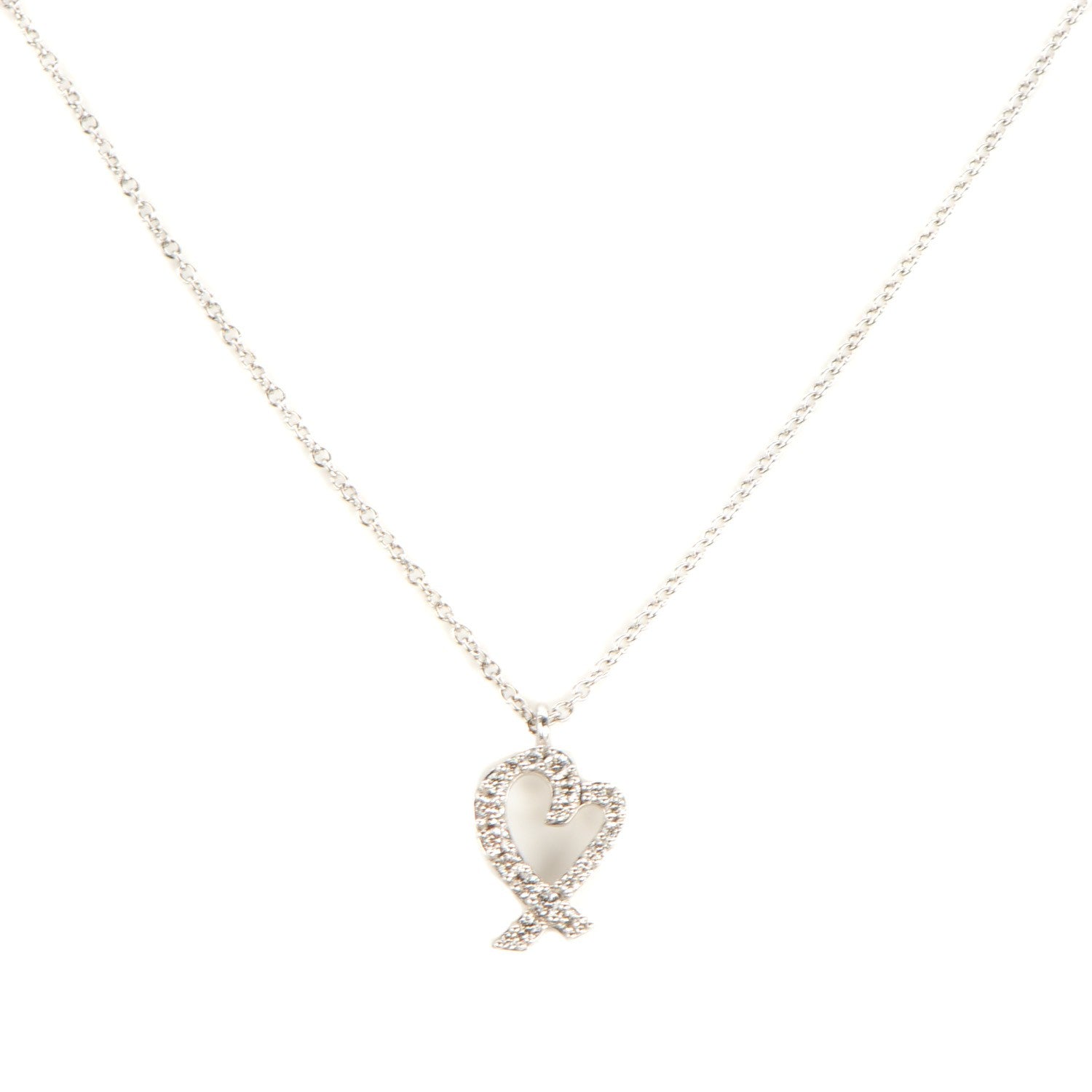 Tiffany 18K White Gold Diamond Mini Paloma Picasso Loving Heart Pendant Necklace 1 of 4