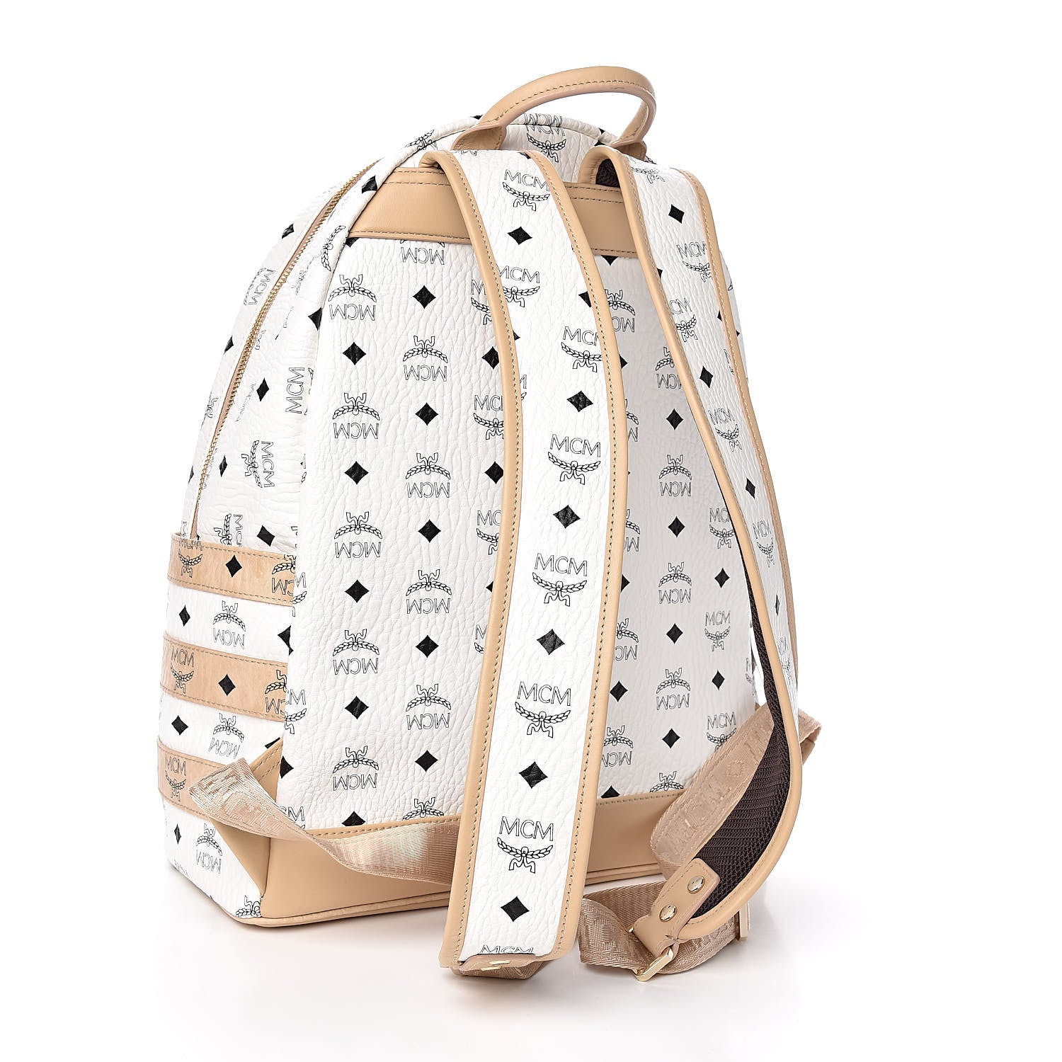 MCM Metallic Visetos Striped Medium Stark Backpack White Beige 3 of 11