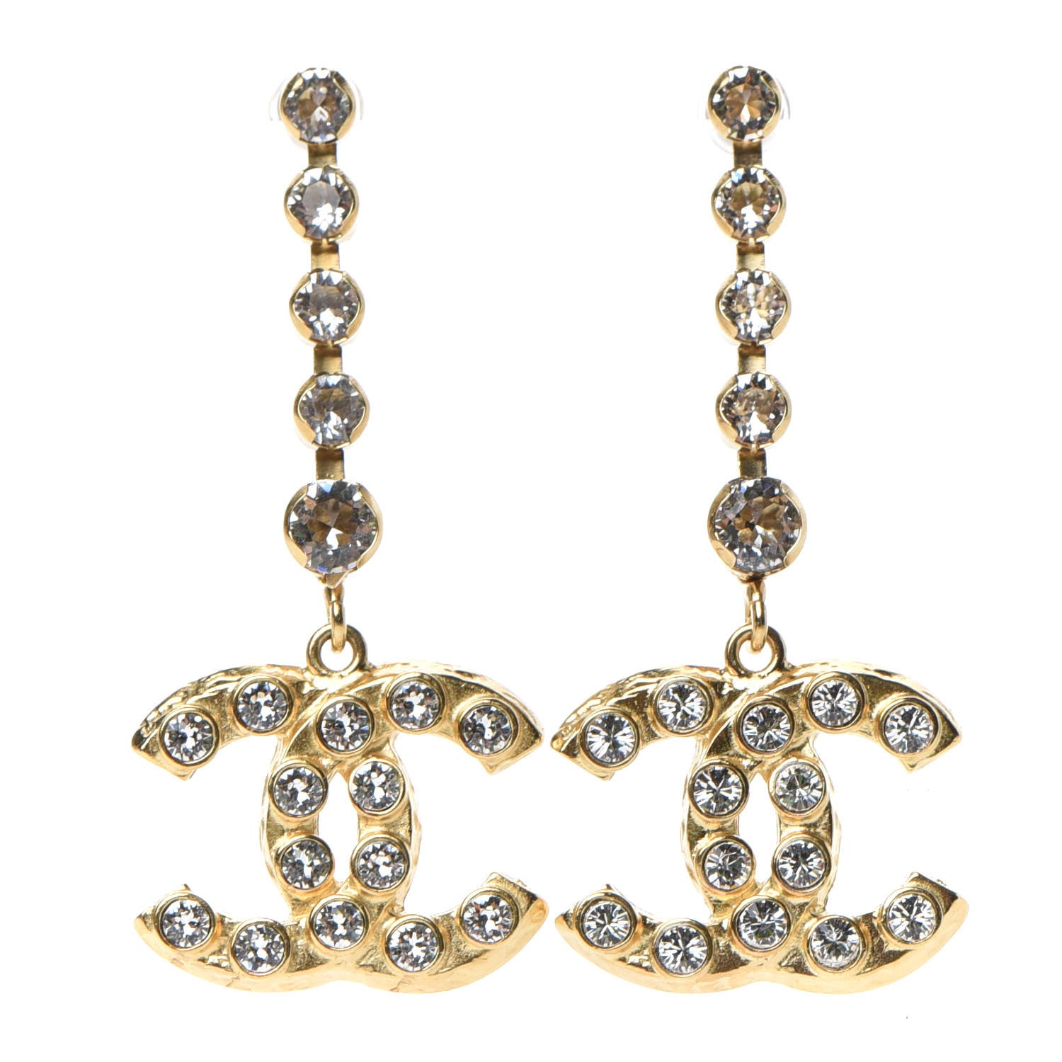 Chanel CC Crystal Drop Earrings Gold 1 of 4