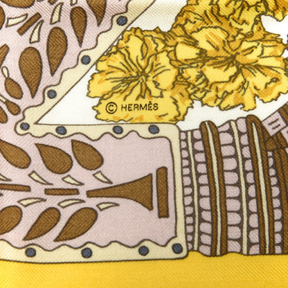 Hermes Cashmere Silk La Danse Du Cheval Marwari Shawl 140 Jaune Vif White Mauve 6 of 6
