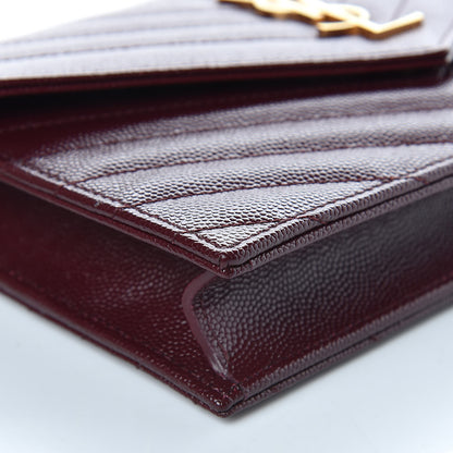 Saint Laurent Grain De Poudre Matelasse Chevron Monogram Envelope Chain Wallet Rouge Legion 8 of 9