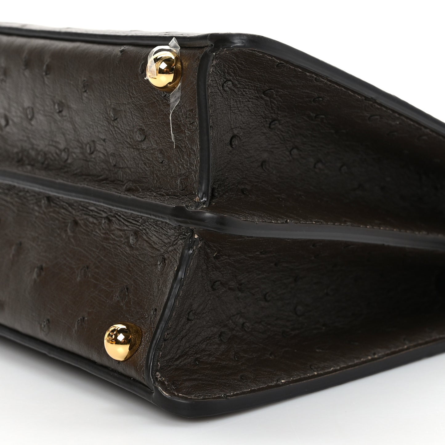 Ostrich Shiny Nappa Small Peekaboo I SEE U Satchel Dark Brown
