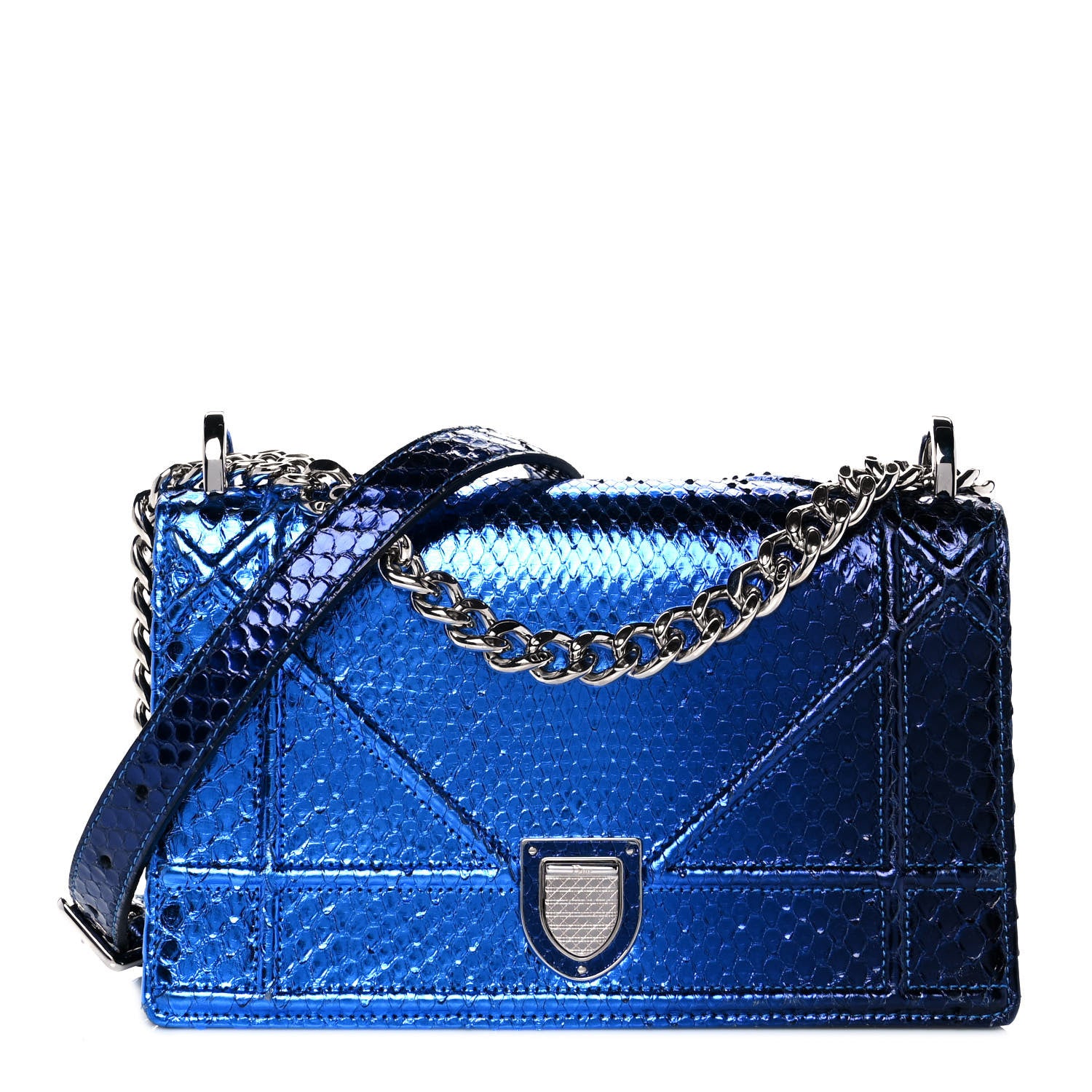 Christian Dior Metallic Python Small Diorama Flap Bag Blue 1 of 7