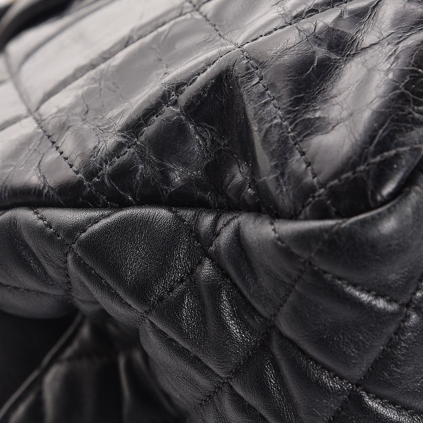Glazed Calfskin Quilted Mademoiselle Tote Black