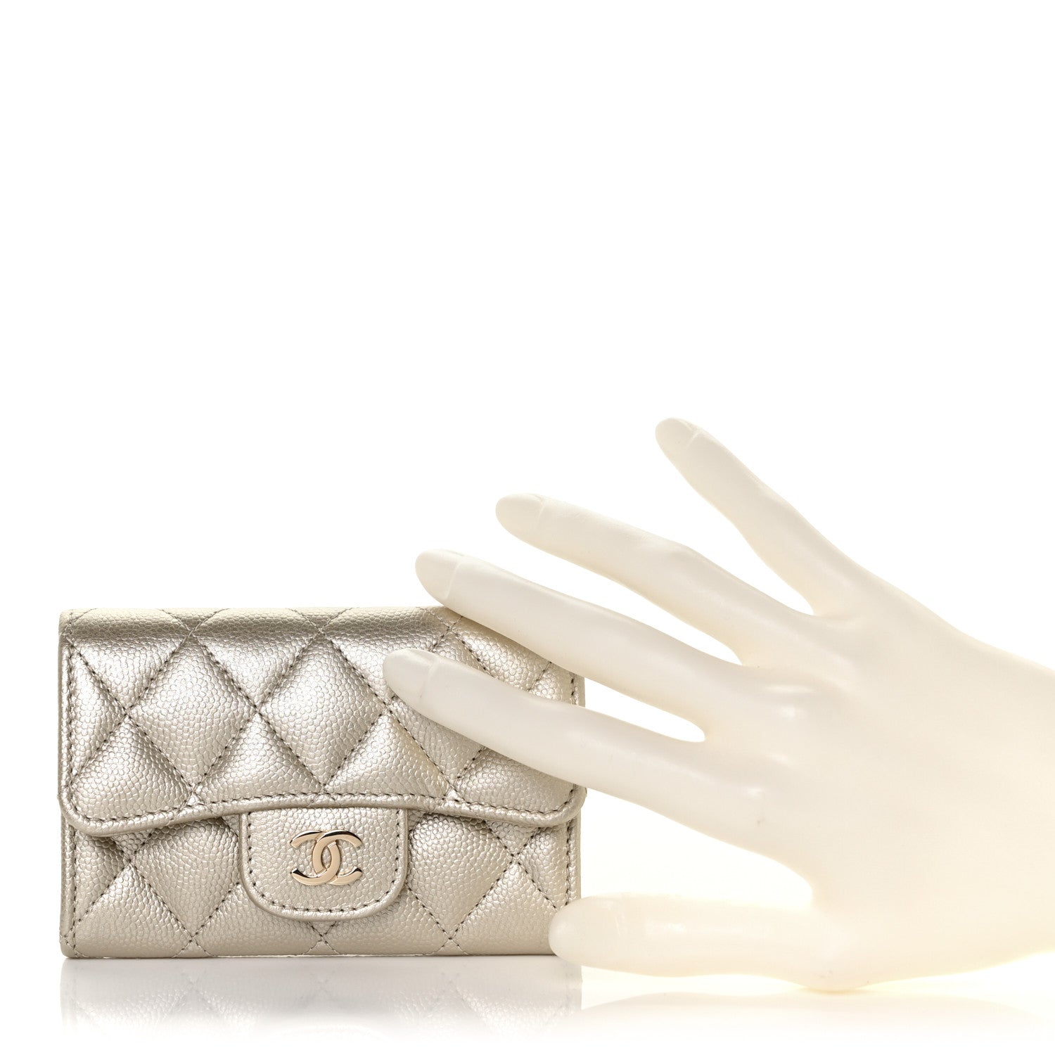 Chanel Metallic Caviar Quilted Flap Card Holder Gold 2 of 11