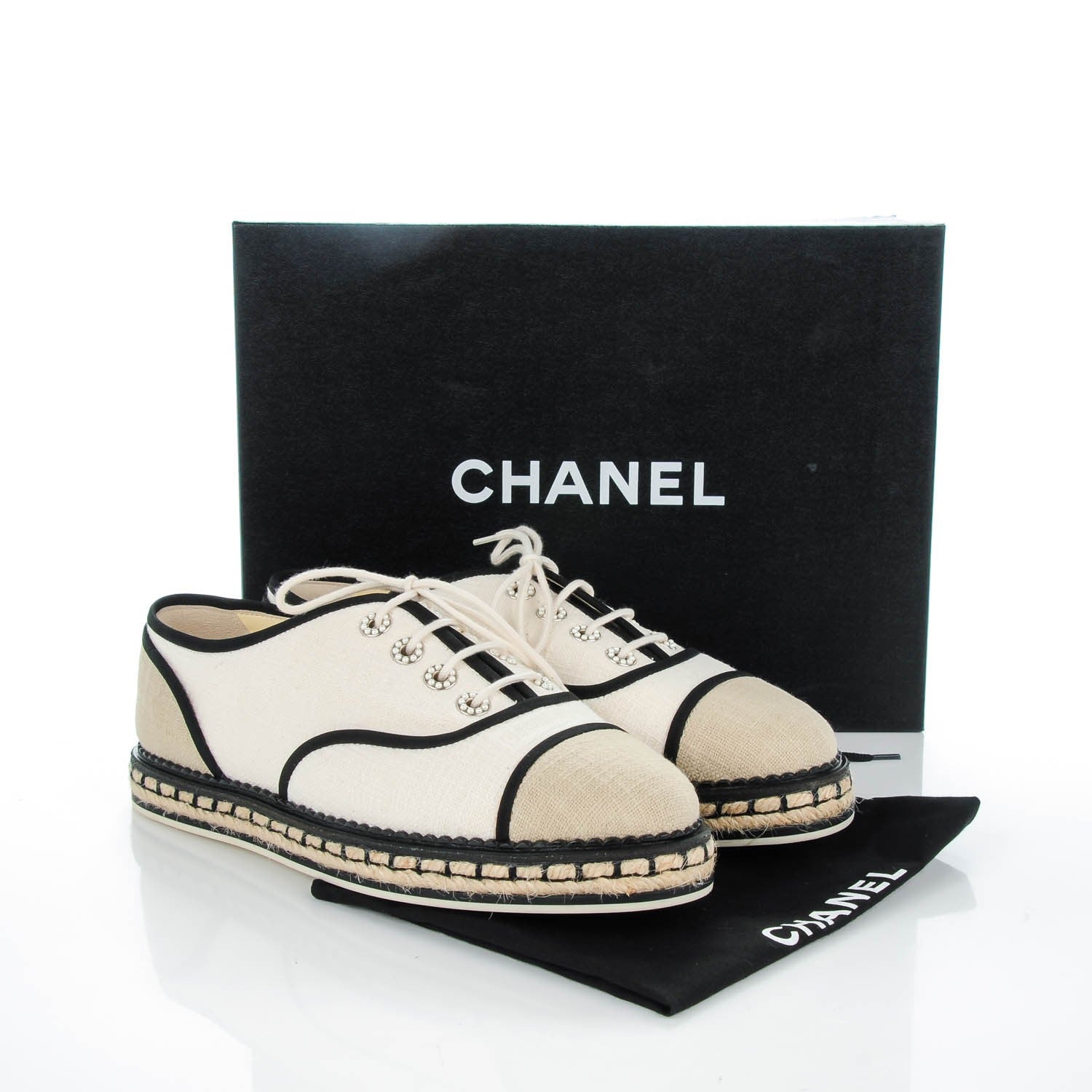 Chanel Cotton Lace Up Espadrilles 39.5 Light Beige Dark Beige 8 of 8