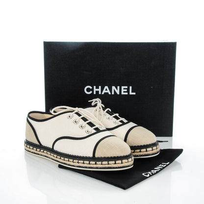 Chanel Cotton Lace Up Espadrilles 39.5 Light Beige Dark Beige 8 of 8