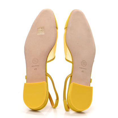 Chanel Mesh Suede Kidskin Cap Toe CC Slingback Flat 41 Yellow 5 of 7