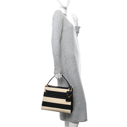 Valentino Garavani Vitello Striped Medium My Rockstud Frame Bag Black Light Ivory 2 of 9