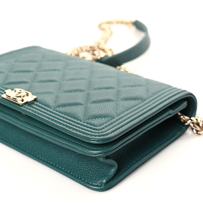 Chanel Caviar Quilted Boy Wallet On Chain WOC Green 10 of 10